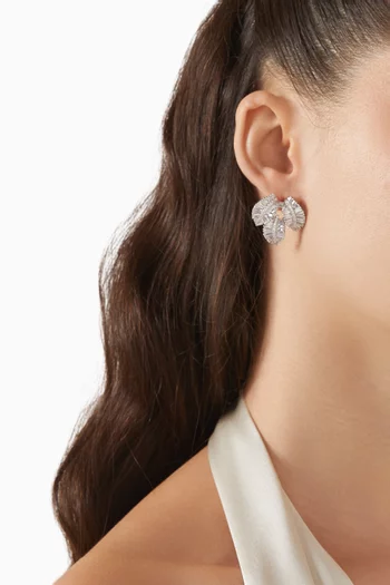 Camille Crystal Leaf Drop Earrings in Rhodium-plated Metal: