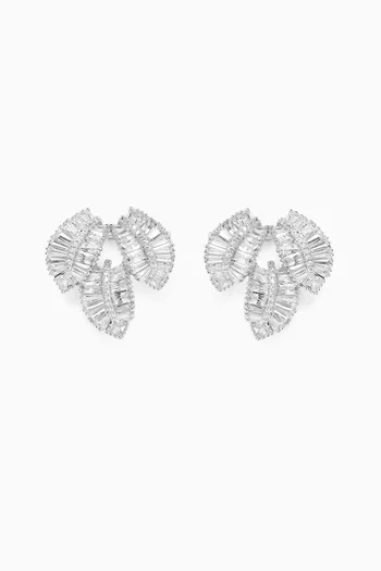 Camille Crystal Leaf Drop Earrings in Rhodium-plated Metal: