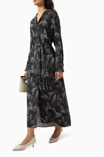 Printed Midi Shirt Dress in Silk