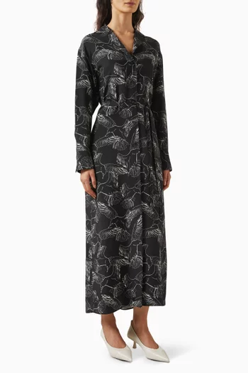 Printed Midi Shirt Dress in Silk