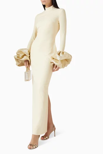 Viviana Puff Sleeves Gown in Crepe