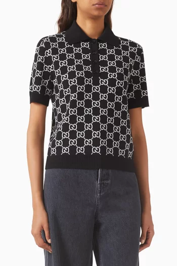 Reversible GG Jacquard Polo Top in Wool