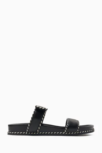 Contrast-stitch Slide Sandals in Leather