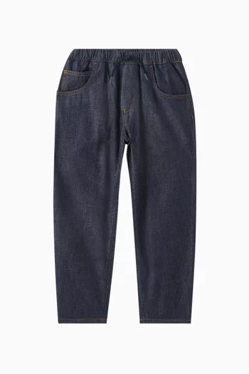 Elasticated Pants in Cotton-denim