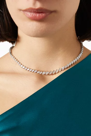 Graduated Half Pear Tennis Necklace in Rhodium-plated Brass