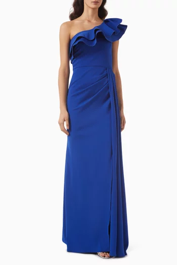 One-shoulder Ruffled Gown in Stretch-crepe