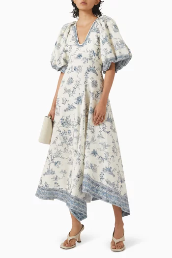 Casa Printed Midi Dress in Linen