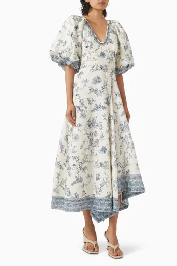 Casa Printed Midi Dress in Linen