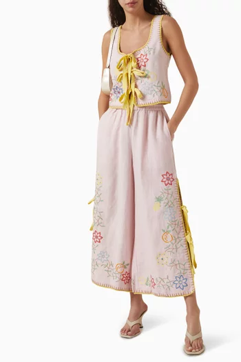 Olivia Embroidered Top in Linen