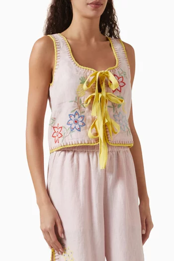 Olivia Embroidered Top in Linen