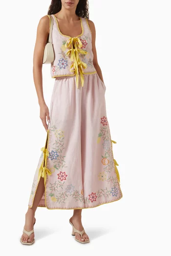 Olivia Embroidered Pants in Linen