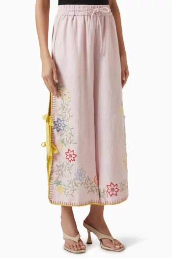Olivia Embroidered Pants in Linen