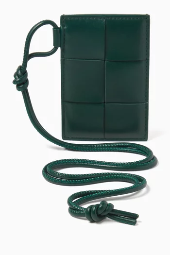 Cassette Badge Holder in Intreccio Nappa Leather