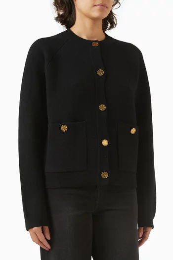 Hammered Button Cardigan in Wool-cashmere
