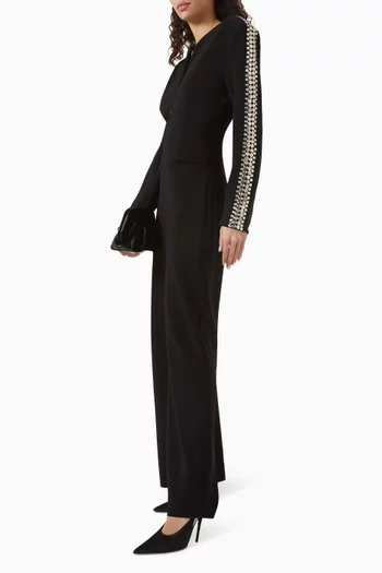 جمبسوت بحلي معدنية وسحّاب أمامي بوليستر ليكرا مطاطي