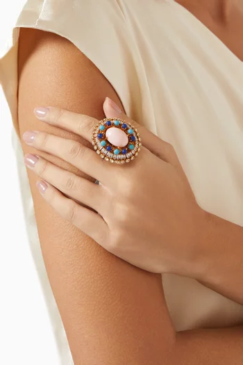 خاتم مرصع بالكريستال نحاس مطلي ذهب