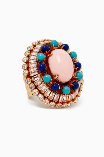 خاتم مرصع بالكريستال نحاس مطلي ذهب