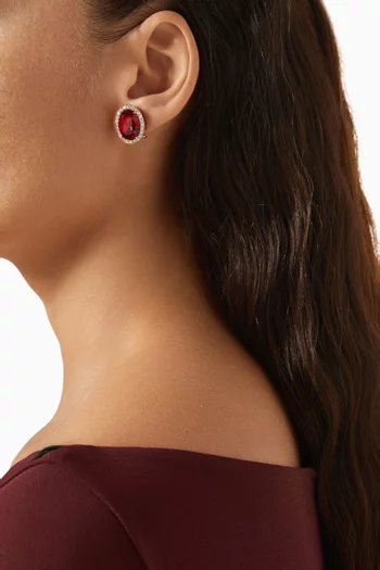 أقراط اوميجا مرصعة بكريستال بيضاوي نحاس مطلي ذهب