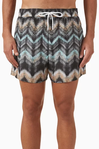 Airbrush-effect Zig Zag Print Swim Shorts