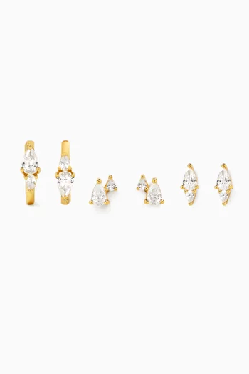 Agie Crystal Earrings in 14kt Gold Plated Silver, Set of 6