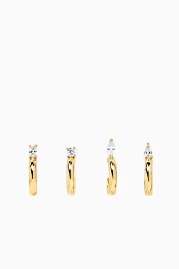 Archa Crystal Earring Set in 14kt Gold-plated Silver, Set of 4