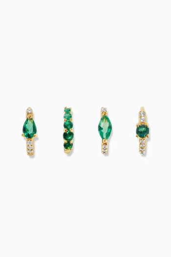 Aspen Emerald Huggie Set in 14kt Gold-plated Silver, Set of 4