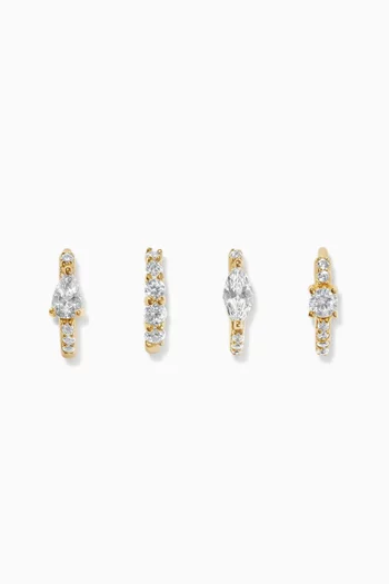 Aspen Crystal Huggie Set in 14kt Gold-plated Silver, Set of 4