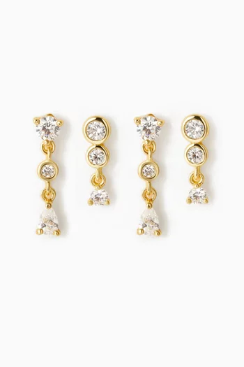 Michael Crystal Earrings Set in 14kt Gold-plated Silver, Set of 4