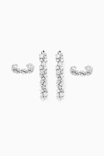 Nolan Crystal Earrings Set in Rhodium-plated Silver, Set of 4