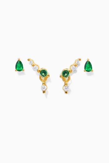 Sam's Emerald Earring Set in 14kt Gold-plated Silver, Set of 4