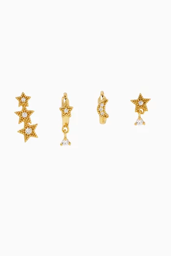 Thomo Crystal Earring Set in 14kt Gold-plated Silver, Set of 4