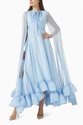 Cape-sleeve Gown in Chiffon