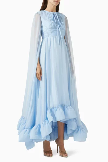 Cape-sleeve Gown in Chiffon