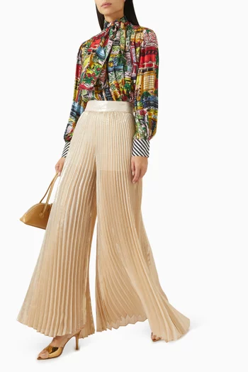 Rosalie Pleated Wide-leg Pants in Silk Blend
