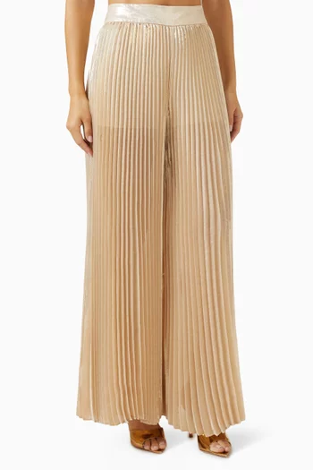 Rosalie Pleated Wide-leg Pants in Silk Blend