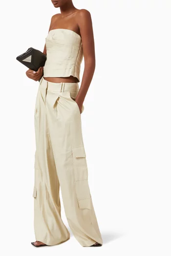 بنطال كارغو كاسباه بتصميم واسع مزيج كتان