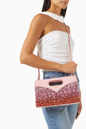 Diamond Sequinned Crossbody Bag in Leather