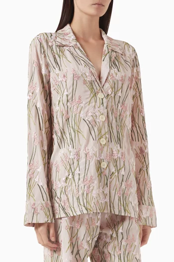 Louis Embroidered Pyjama Top in Silk