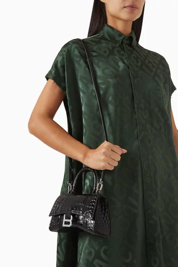 XS Hourglass Top Handle Bag in Crocodile Embossed Calfskin