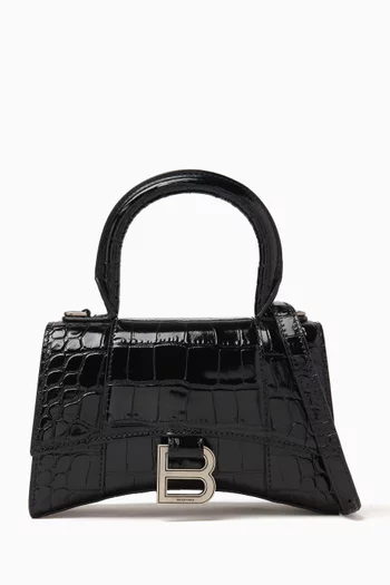 XS Hourglass Top Handle Bag in Crocodile Embossed Calfskin