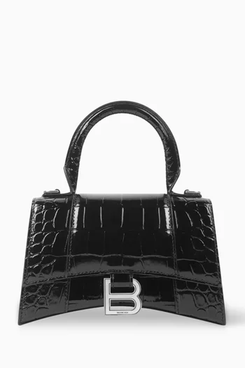 S Hourglass Top Handle Bag in Crocodile Embossed Calfskin