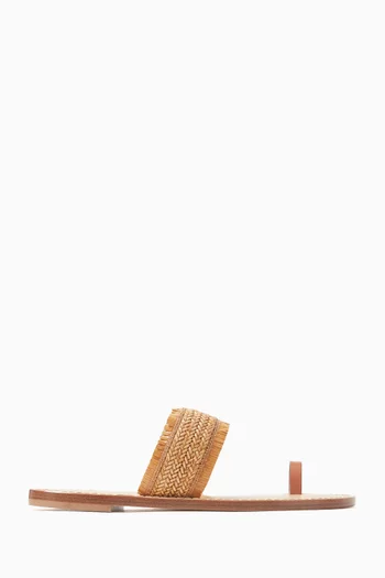 Shela Ring Toe Slides in Raffia & Leather