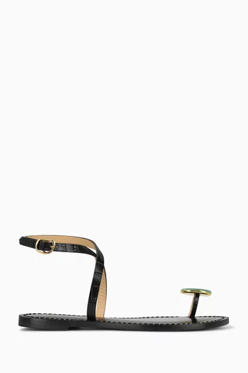 Kigali Flat Sandals in Croc-embossed Leather