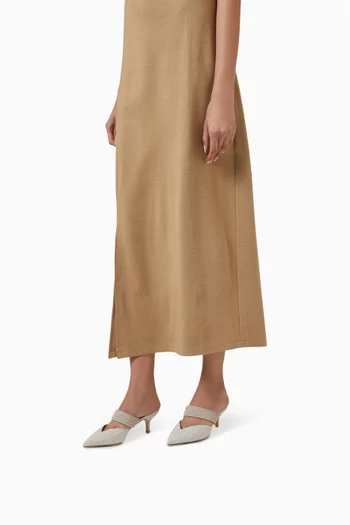 حذاء مايسي مفتوح من الخلف بكعب 45 مم كتان وجلد نابا