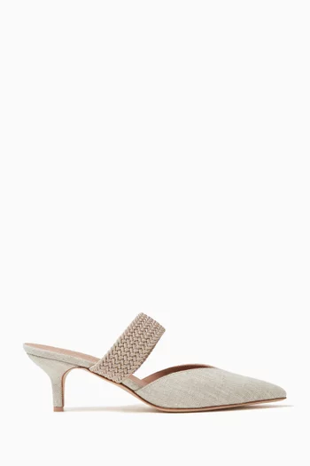 حذاء مايسي مفتوح من الخلف بكعب 45 مم كتان وجلد نابا