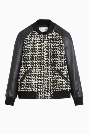 جاكيت بومبر برقعة شعار Chez Valentino تويد صوف