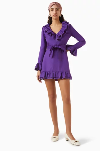 Ruffle Belted Mini Dress in Crepe Couture