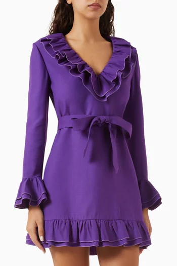 Ruffle Belted Mini Dress in Crepe Couture