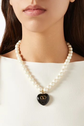 Coeur Royal Pearl & Enamel Necklace in Gold-tone Metal
