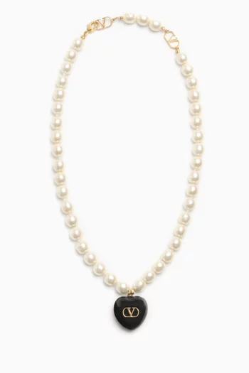 Coeur Royal Pearl & Enamel Necklace in Gold-tone Metal